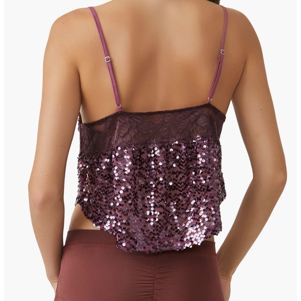 Free People Maroon Purple Burgundy Sequin Cropped Top Camisole Small NWT - Picture 5 of 9